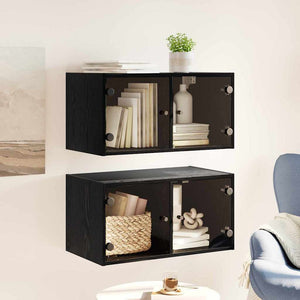 Wandschränke 2er Set, Schwarz Eichen-Optik