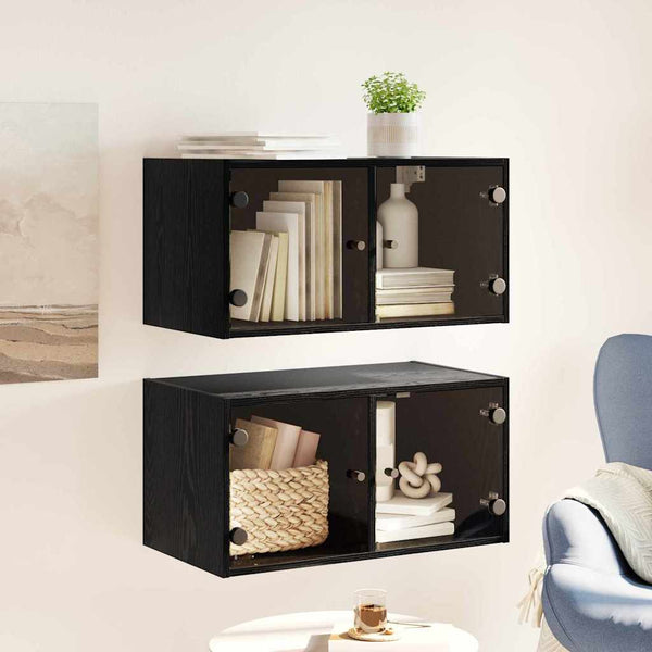 Wandschränke 2er Set, Schwarz Eichen-Optik