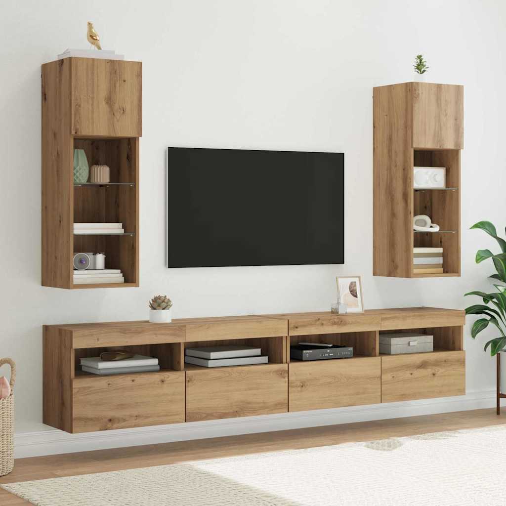 Wandmontierte TV-Schränke, 2er Set, Artisan-Eiche, 90cm