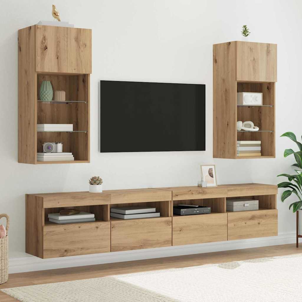 Wandmontierte TV-Schränke, 2er Set, Eiche