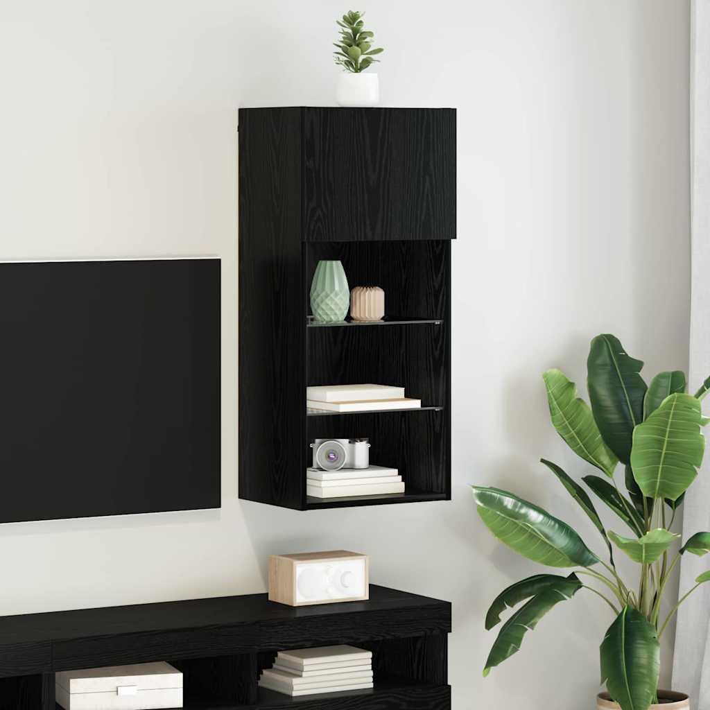 Wandmontierter TV-Schrank, Schwarz Eiche