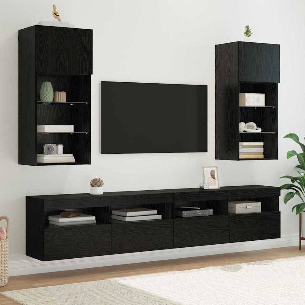 Wandmontierte TV-Schränke mit LED, Eichen-Optik