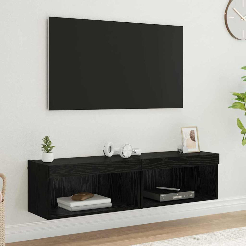 TV-Schrank Set 2-teilig Schwarz Eiche Optik