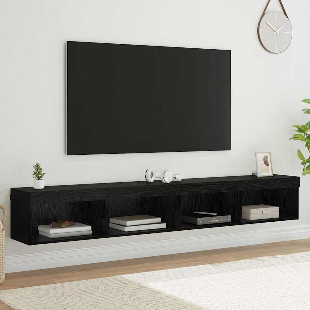 vidaXL Meuble TV, 2 pcs, noir, aspect chêne, 100 x 30 x 30 cm