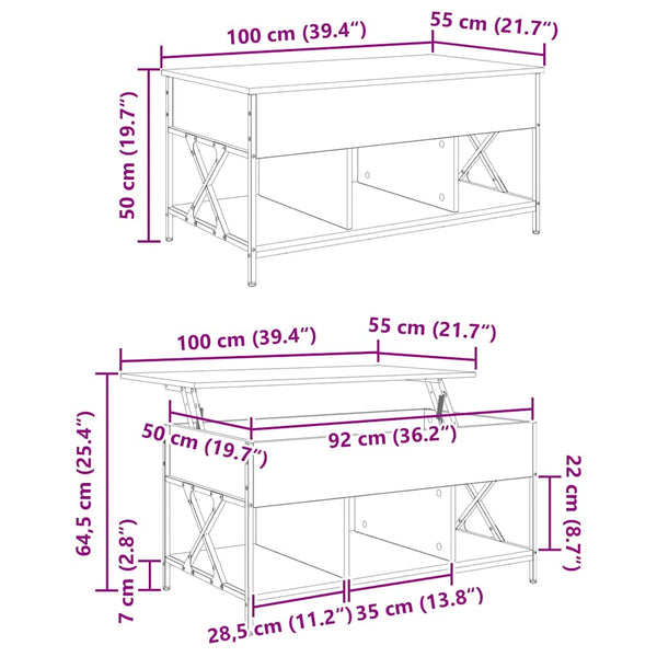 vidaXL Table basse en bois de récupération 100 x 55 x 48,5 cm en bois d'ingénierie