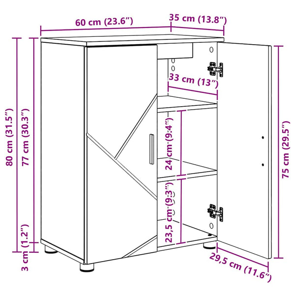 Badezimmerschrank Altholz 60x35x80 cm