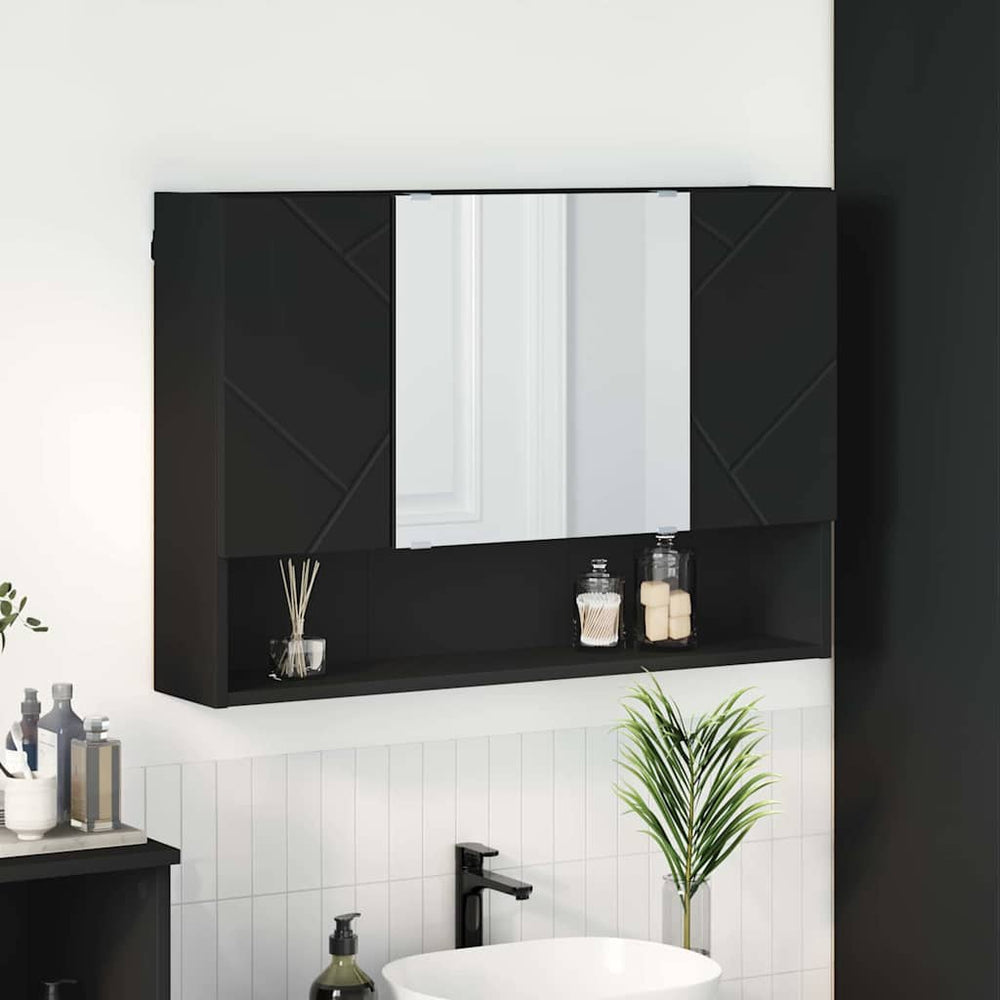 Schwarzer Spiegelschrank mit Tür 80cm