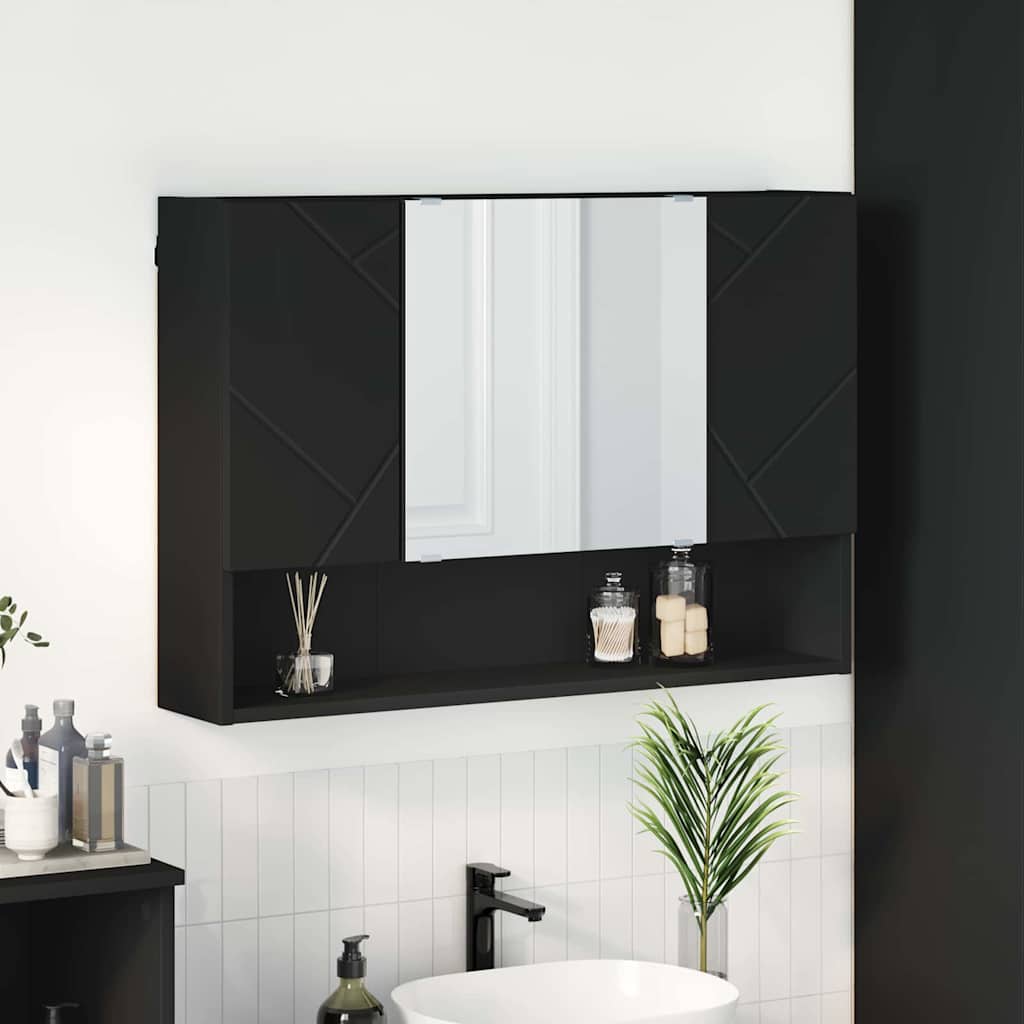 Schwarzer Spiegelschrank mit Tür 80cm