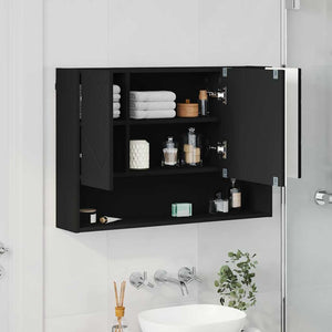 Schwarzer Spiegelschrank mit Tür 80cm