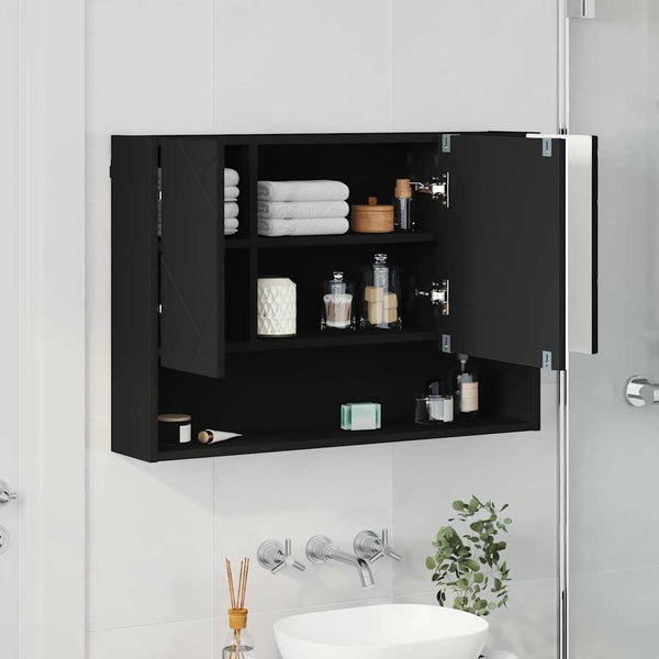 Schwarzer Spiegelschrank mit Tür 80cm