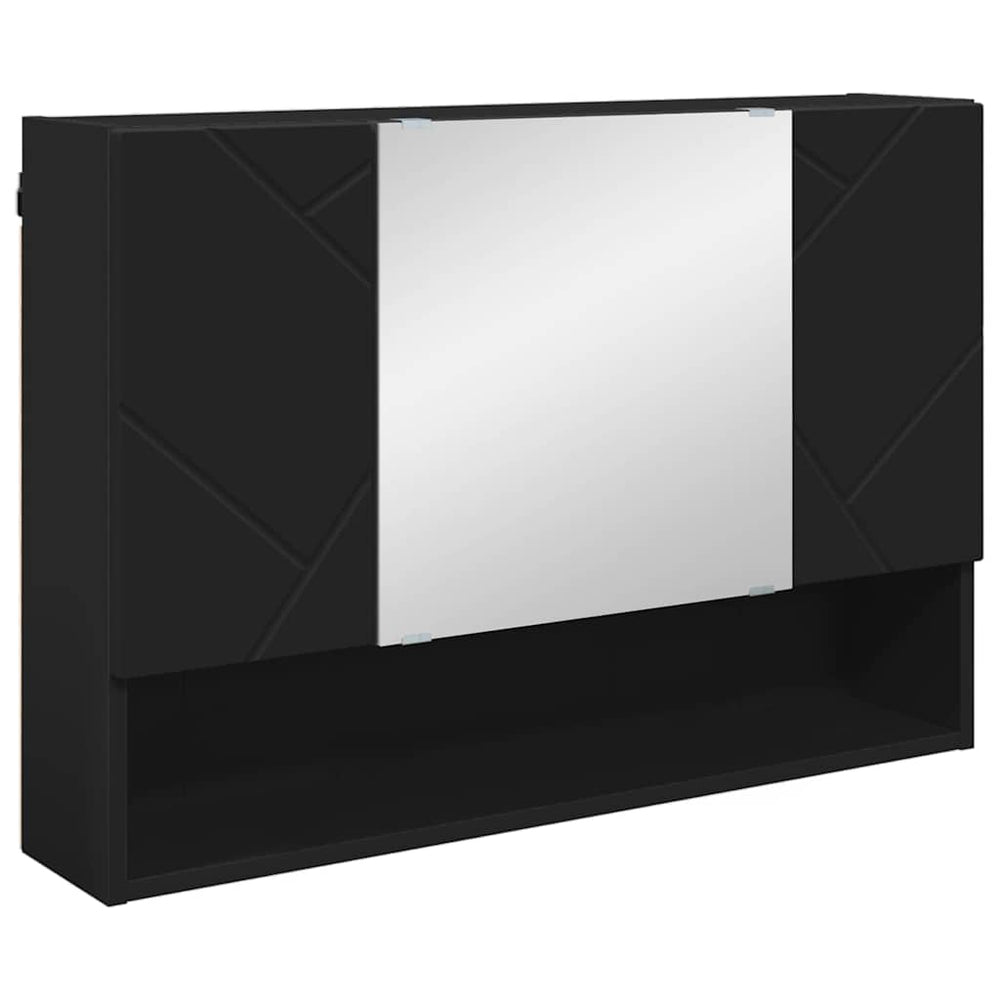 Schwarzer Spiegelschrank mit Tür 80cm