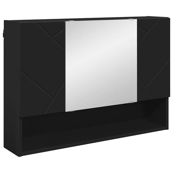 Schwarzer Spiegelschrank mit Tür 80cm