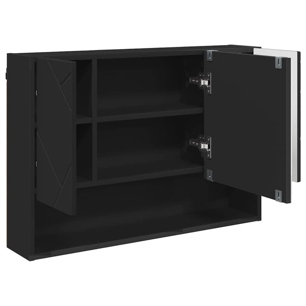 Schwarzer Spiegelschrank mit Tür 80cm