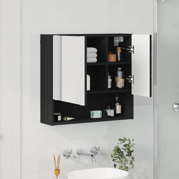 Schwarzer Spiegelschrank mit Tür 59x55cm