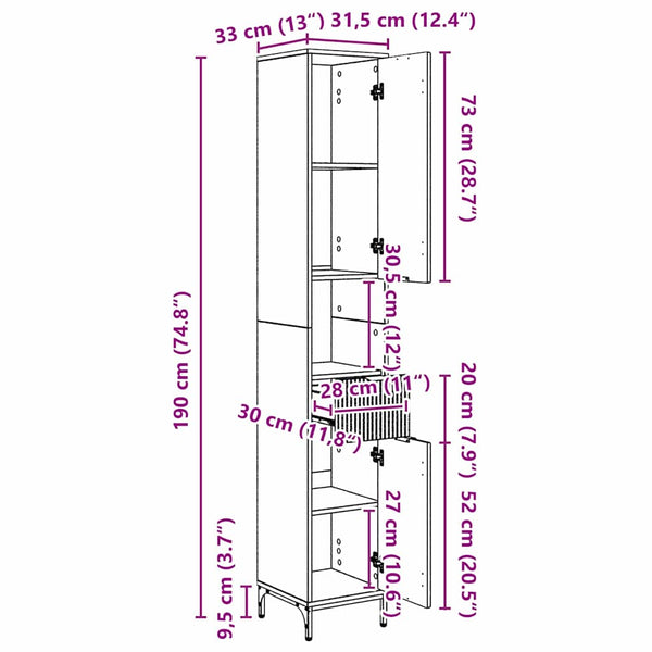 Badezimmerschrank Beton Grau 31,5x33x190cm