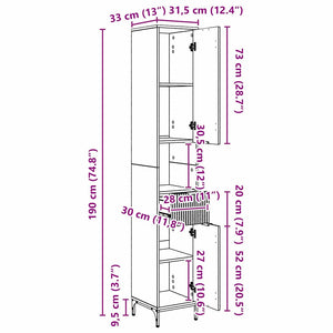 Badezimmerschrank Räuchereiche 31,5x33x190cm