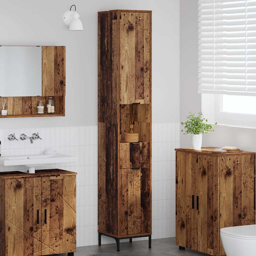 Badezimmerschrank Altholz mit Schubladen