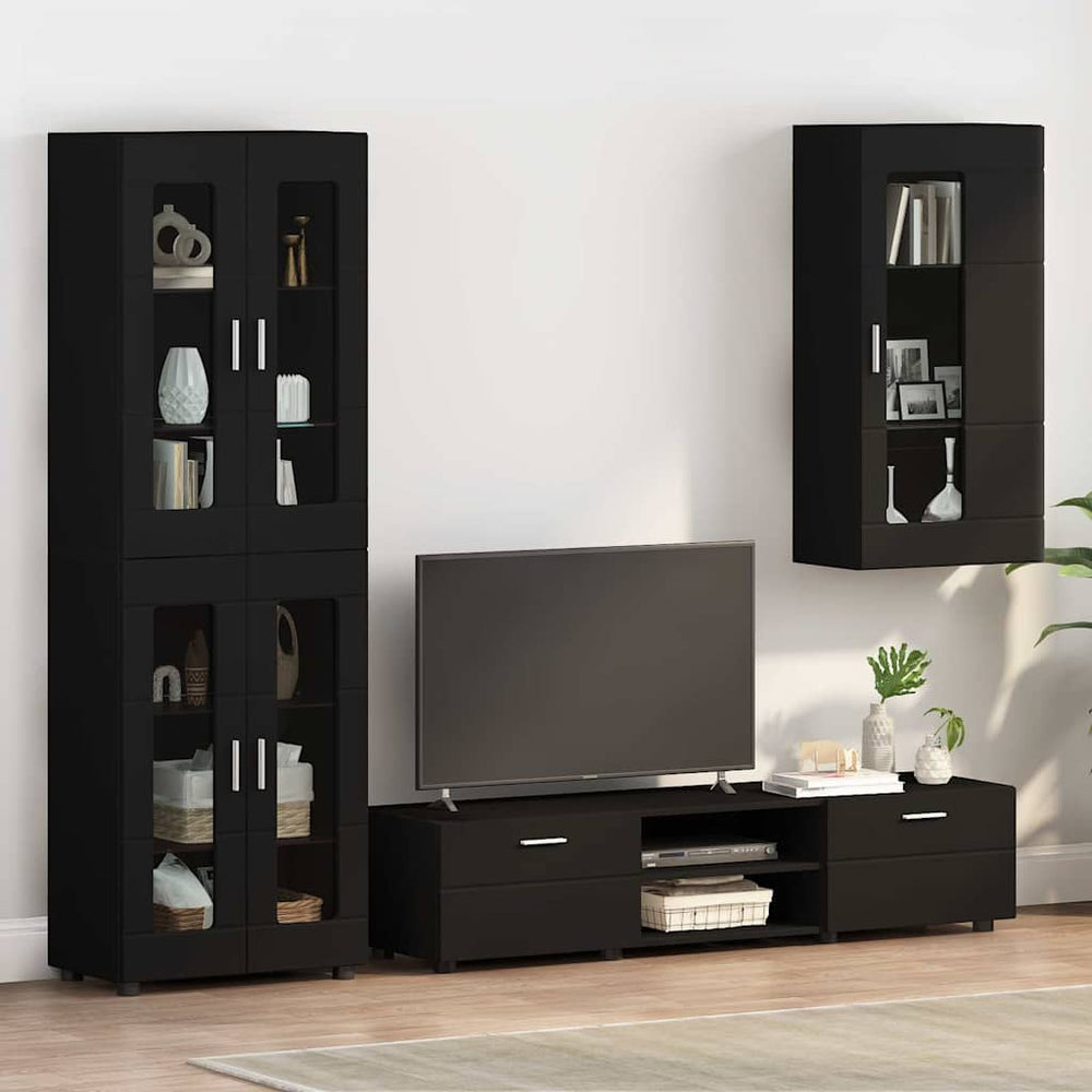 Schwarzer Holzschrank mit Stauraum