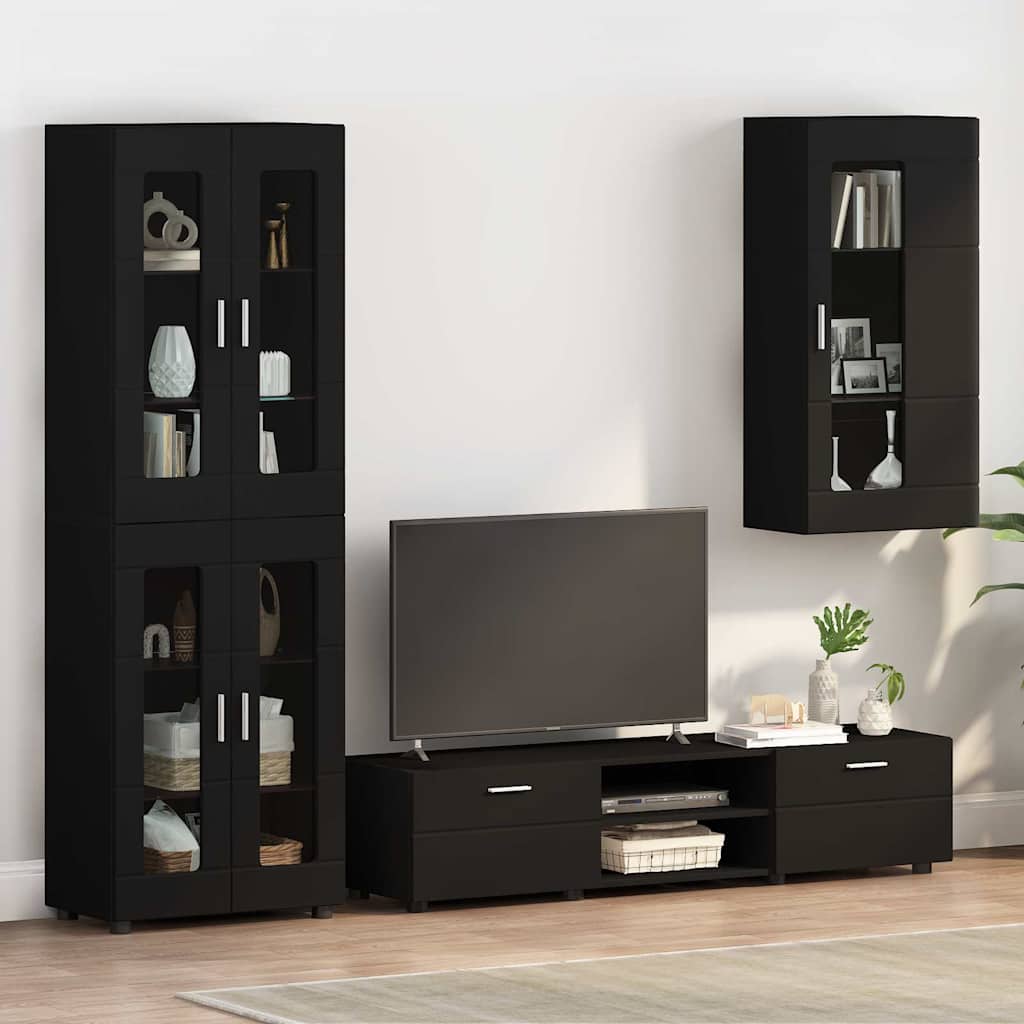 Schwarzer Holzschrank mit Stauraum