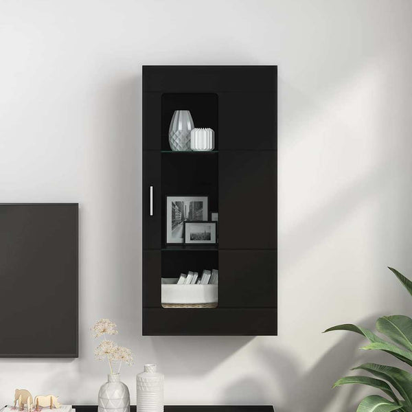 Schwarzer Holzschrank mit Stauraum