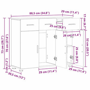 vidaXL Bahut avec étagère FLORIN gris Sonoma 88,5 x 30,5 x 73 cm