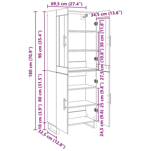vidaXL Buffet haut 2 pcs Noir aspect chêne Bois d'ingénierie
