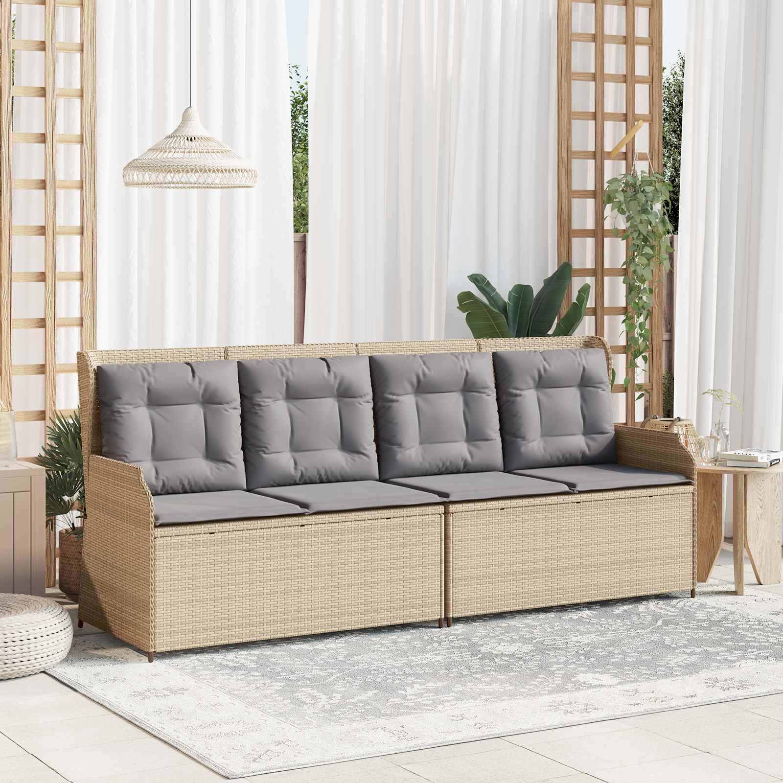 Gartenbank Poly-Rattan Beige/Grau mit Kissen