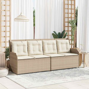 Gartenbank Poly-Rattan mit Kissen, Schwarz/Cremeweiß