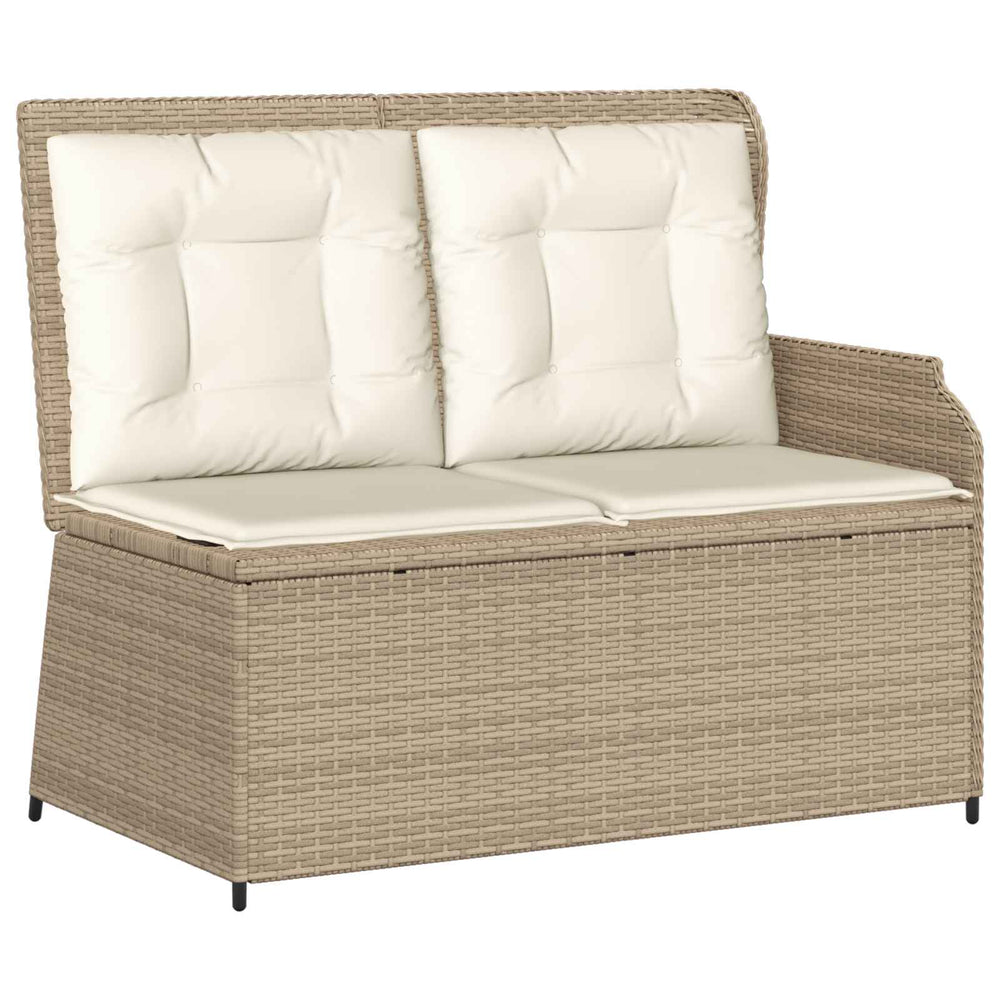 Gartenbank Poly-Rattan mit Kissen, Schwarz/Cremeweiß
