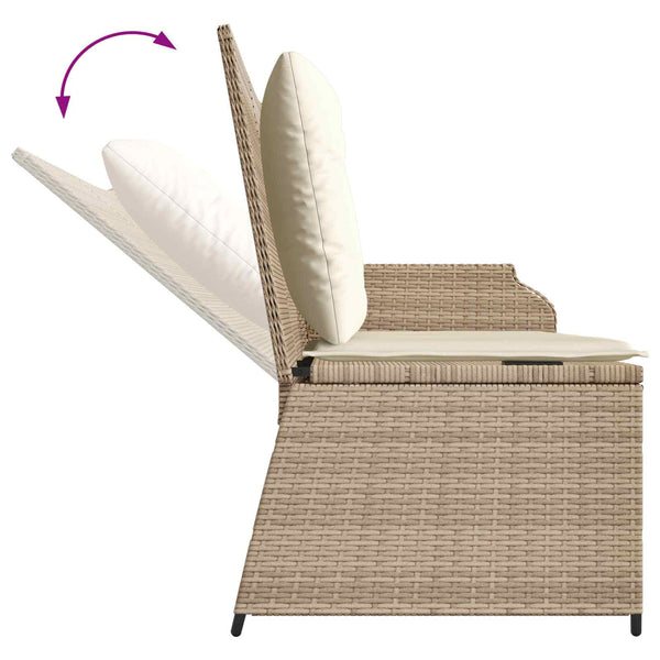 Gartenbank Poly-Rattan mit Kissen, Schwarz/Cremeweiß