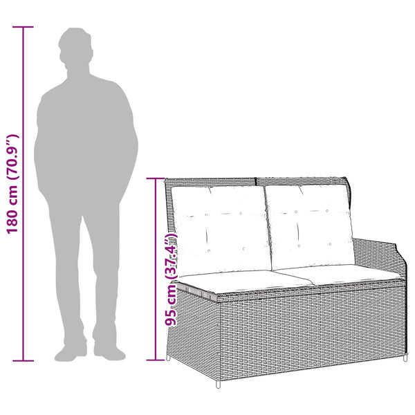 Gartenbank Poly-Rattan mit Kissen, Schwarz/Cremeweiß