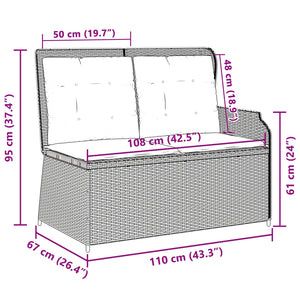 Gartenbank Poly-Rattan mit Kissen, Schwarz/Cremeweiß