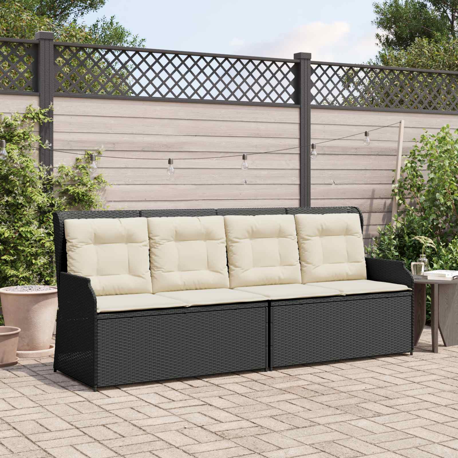 Schwarze Poly-Rattan Gartenbank