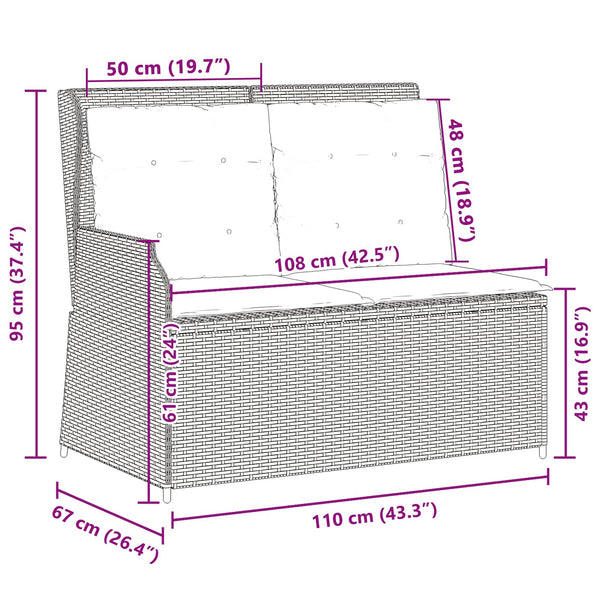 Schwarze Poly-Rattan Gartenbank