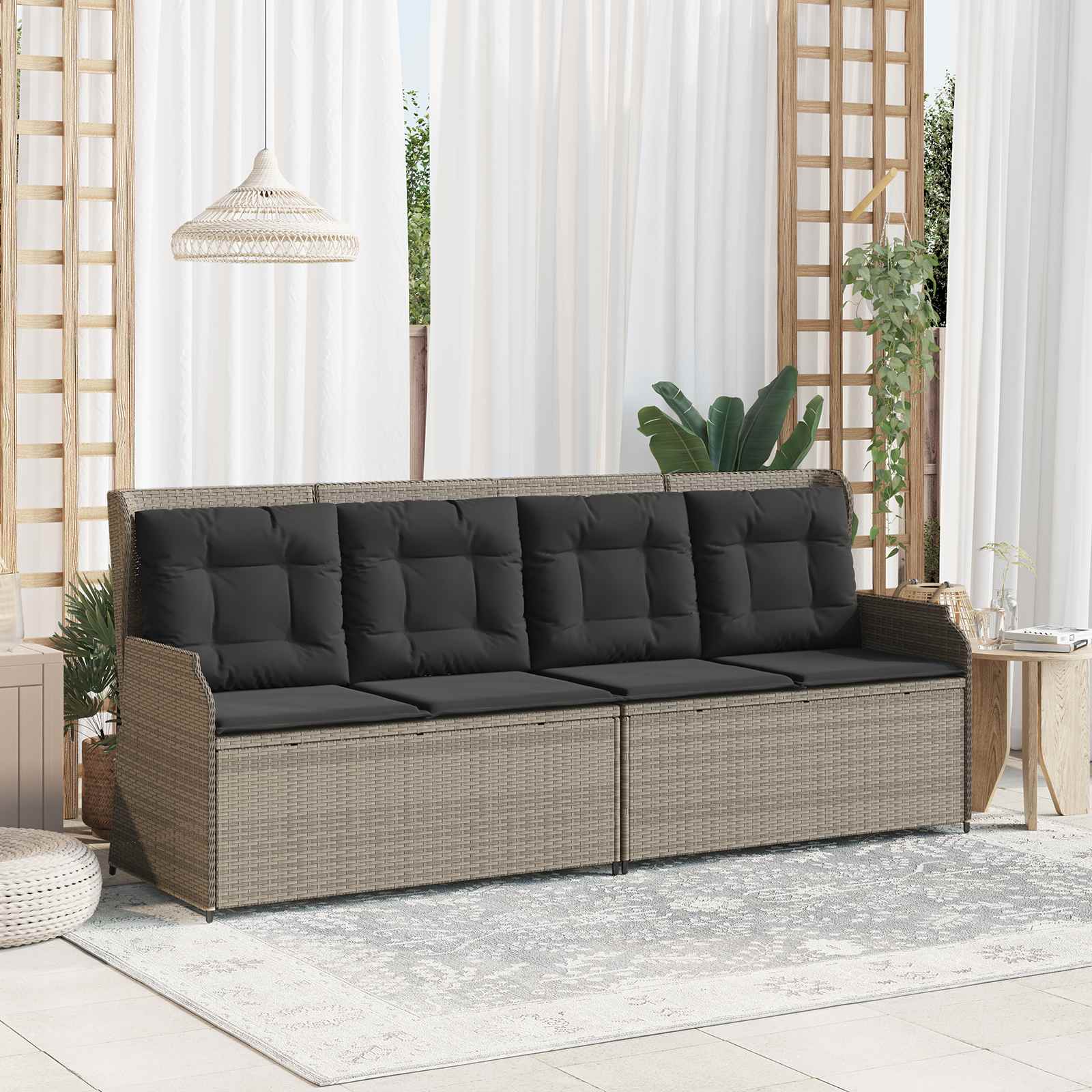 Hellgraue Poly-Rattan Gartenbank