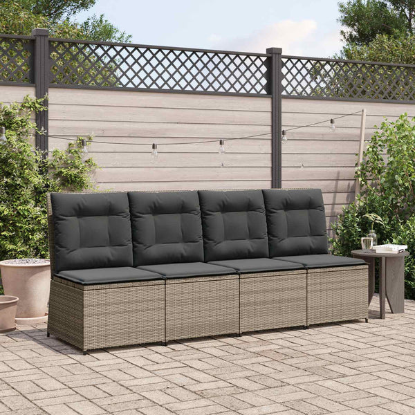 Gartensofa Grau Poly-Rattan mit Kissen