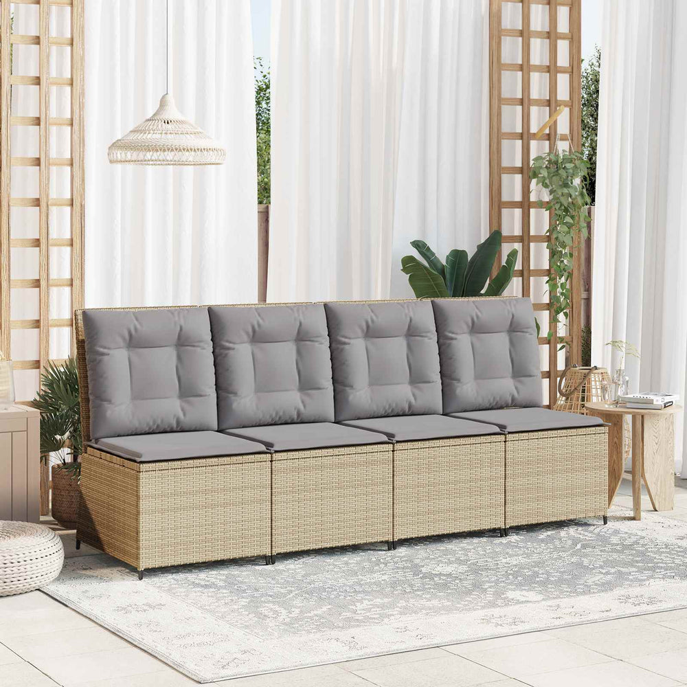 Gartensofa mit Kissen, Poly-Rattan Beige/Grau