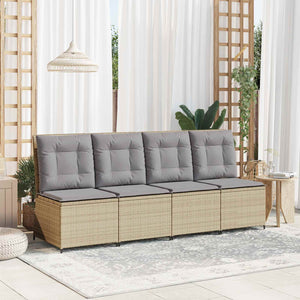 Gartensofa mit Kissen, Poly-Rattan Beige/Grau
