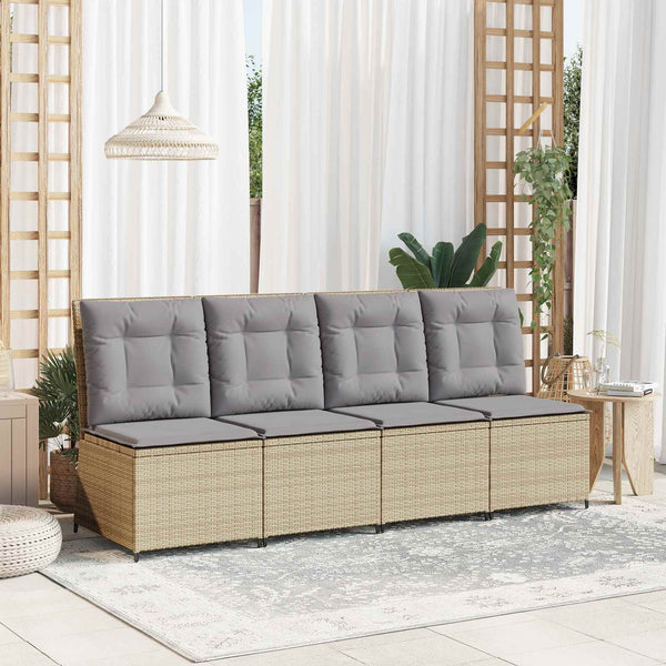 Gartensofa mit Kissen, Poly-Rattan Beige/Grau