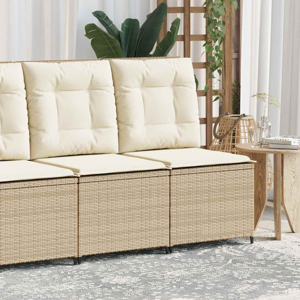 Gartensofa Poly-Rattan mit Kissen, Schwarz/Cremeweiß