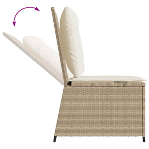 Gartensofa Poly-Rattan mit Kissen, Schwarz/Cremeweiß