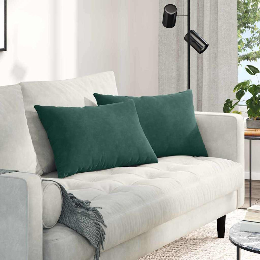 vidaXL Coussins de canapé 2 pcs Vert foncé 60 x 40 cm Tissu en velours côtelé