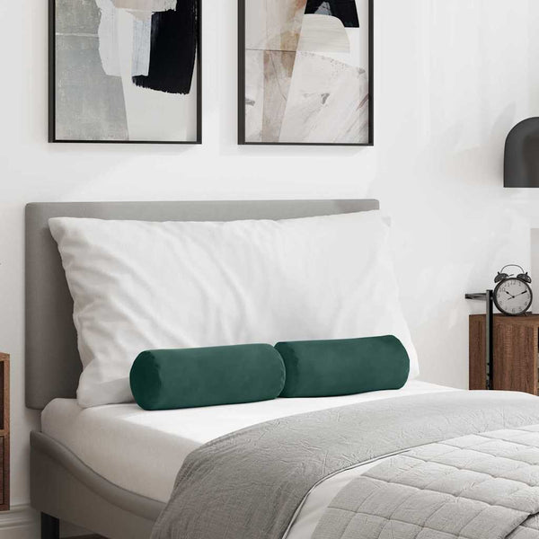 vidaXL Traversins 2 pcs Vert foncé Ø 15 x 40 cm Velours côtelé