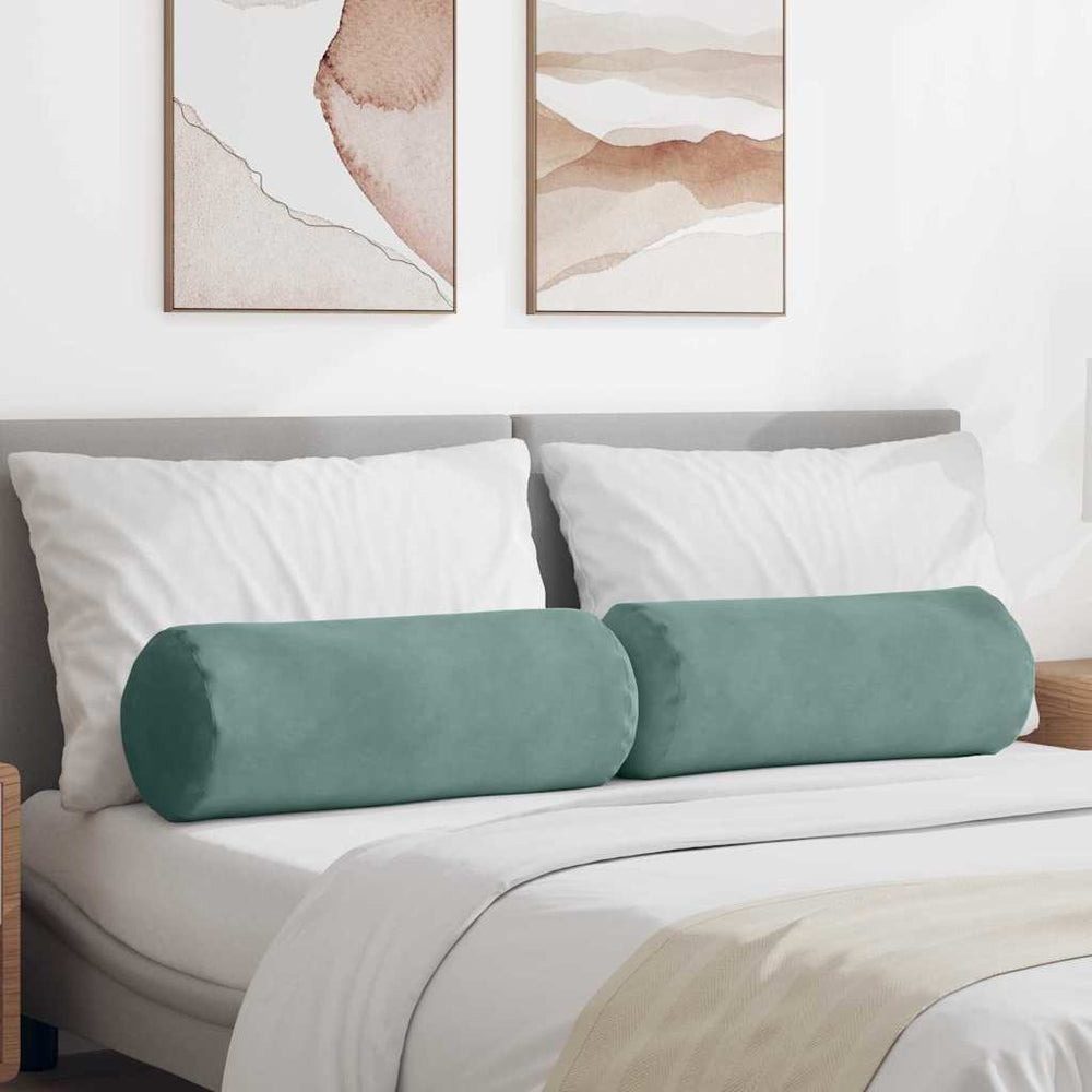 2er-Set Bolsterkissen Cord Meergrün Ø 25x70cm