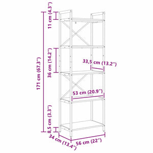 Bücherregal Grau Sonoma 56x34x171cm