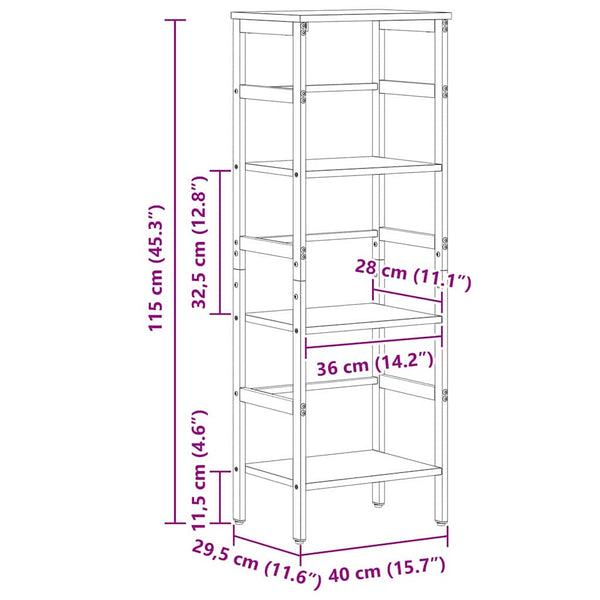 Bücherregal Sonoma Grau 40x29,5x115cm