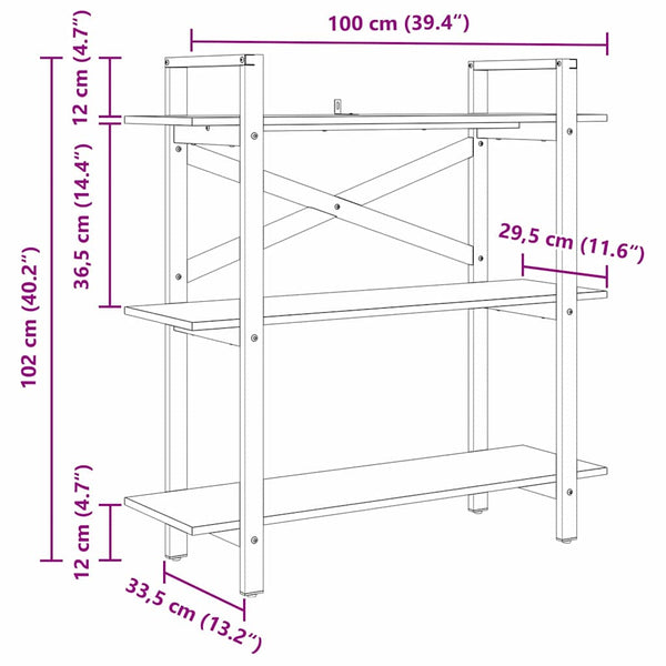 Bücherregal Schwarz Eiche 100 cm