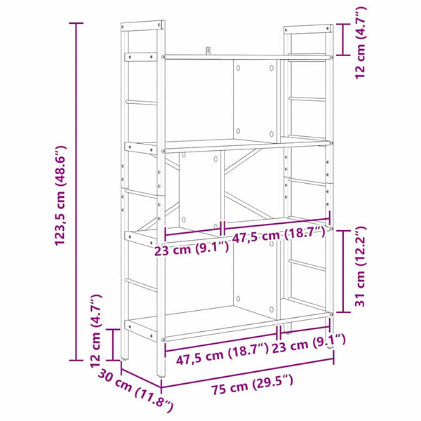 Bücherregal Grau Sonoma 75x30x123,5cm