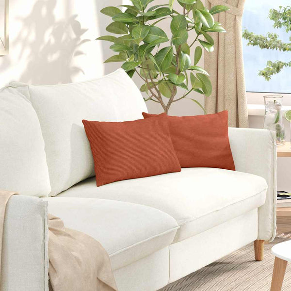 2er Set Sofakissen Cord Rot-Orange 50x30 cm