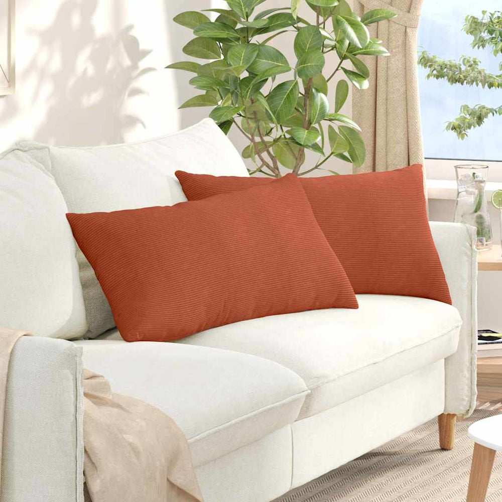 vidaXL Coussins de canapé 2 pcs Rouge-Orange 80 x 40 cm Tissu en velours côtelé